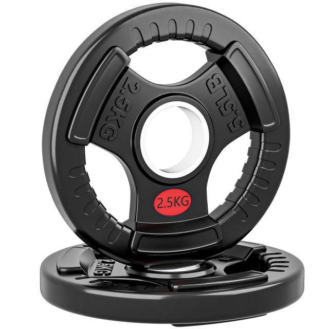SPORTNOW Σετ Δίσκων Βαρών 2x2.5 κιλά με Τρύπα 5 εκ και 3 Λαβές, Ατσάλι με Πλαστική Επικάλυψη, Μαύρο A91-423V00BK