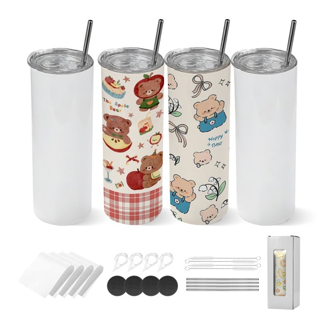 VEVOR Σετ 4 Τεμ. Ανοξείδωτες Θερμομονωτικές Κούπες Sublimation, 591 mL, με Καπάκια και Καλαμάκια, Ιδανικές για Προσωπική Προσαρμογή KBJPJTJBXG4JV8NLG001V0