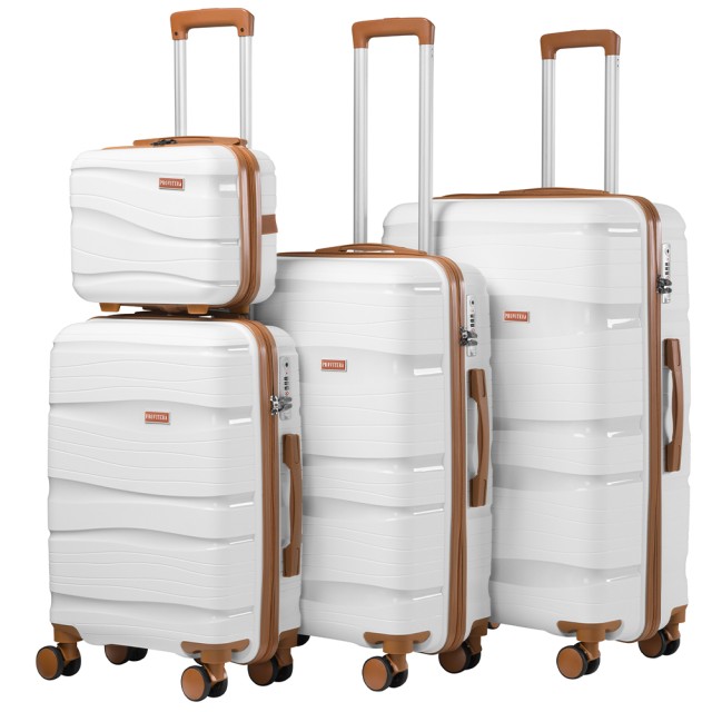 PROVITERA Σετ 4 Βαλίτσες Σκληρού Κελύφους από Πολυπροπυλένιο σε Λευκό Πέρλα με Τηλεσκοπική Λαβή 02002150