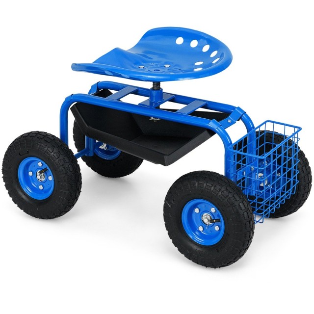 Costway Περιστρεφόμενος Ρυθμιζόμενος Κήπος Κάθισμα με Ρόδες Μπλε GT3449BL