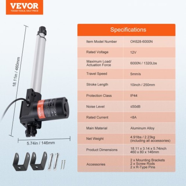 VEVOR Βαρέως Τύπου Γραμμικός Ενεργοποιητής 12V 10 6000N IP44 ZXXXZXQ10INCWHX80V9