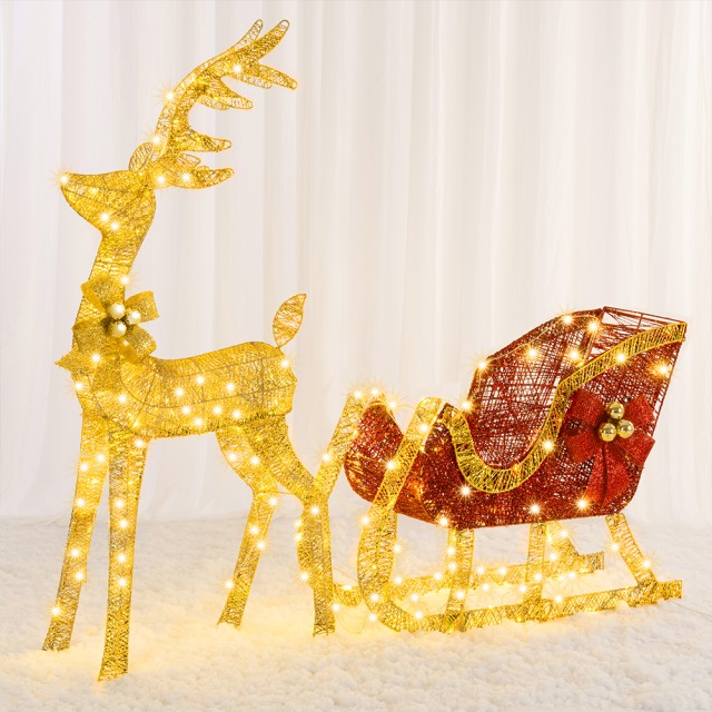 BAKAJI Τάρανδος Ρένα με Φωτιζόμενο Έλκηθρο Εξωτερικού Χώρου 8 Λειτουργιών Θερμό Λευκό Χριστούγεννα 02842796