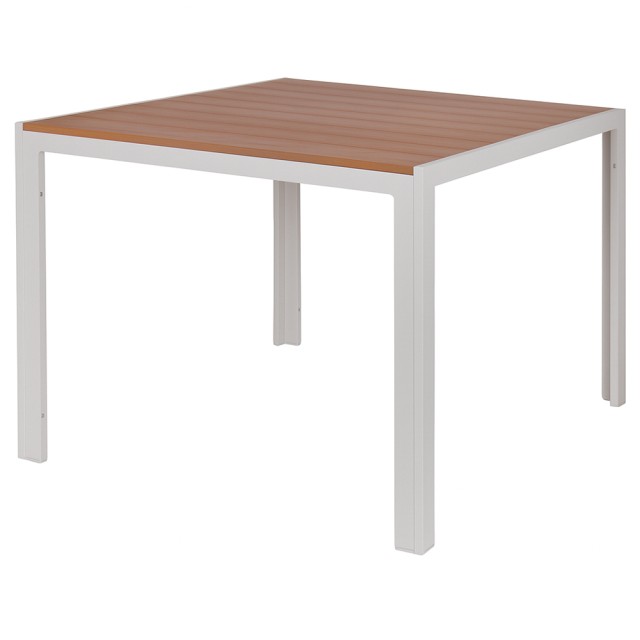 Galileo Τραπέζι εξωτερικού χώρου τετράγωνο 90x90 cm με σανίδες σε απομίμηση ξύλου από λευκό και φυσικό αλουμίνιο Amalfi Est 2188900
