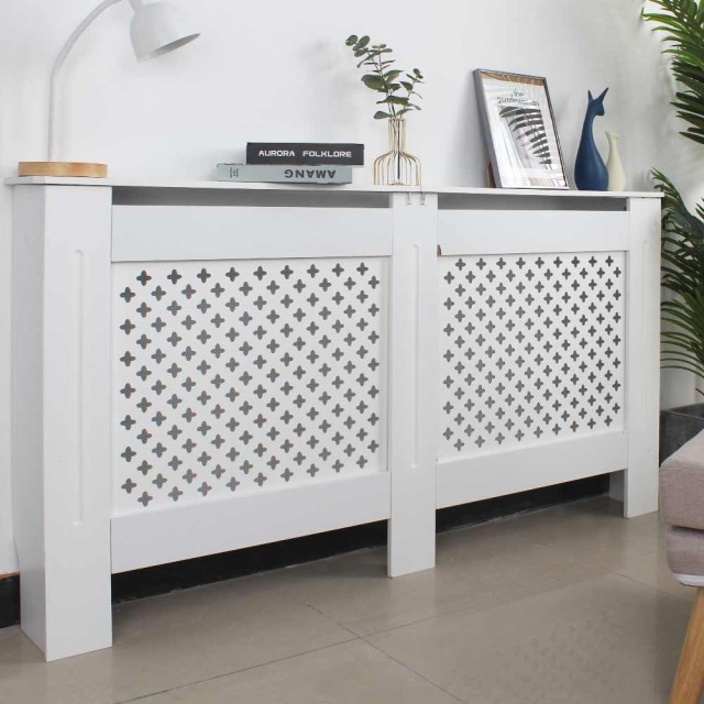 BAKAJI Ξύλινο Κάλυμμα Καλοριφέρ MDF 152x19x82 εκ. Λευκό 02826254
