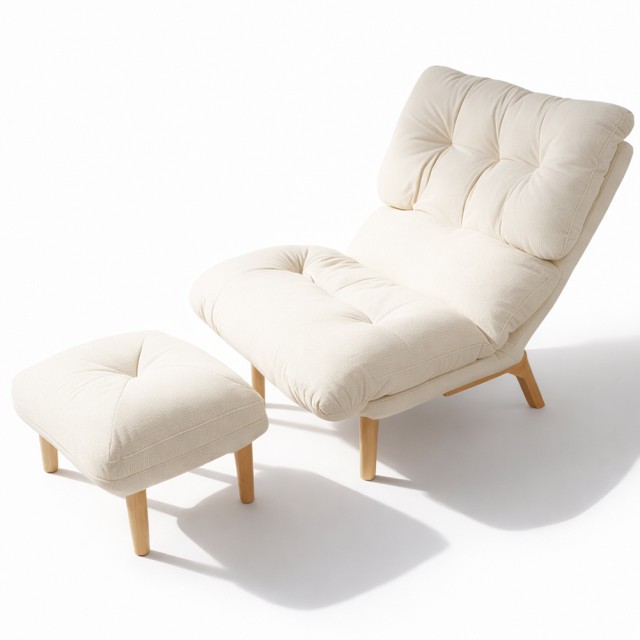 BAKAJI Πολυθρόνα Ξαπλώστρα με Υποπόδιο Μπεζ Υψηλής Πυκνότητας Επένδυση Εργονομική Καθιστική Επιφάνεια 70 x 52 x 85 cm  02001945