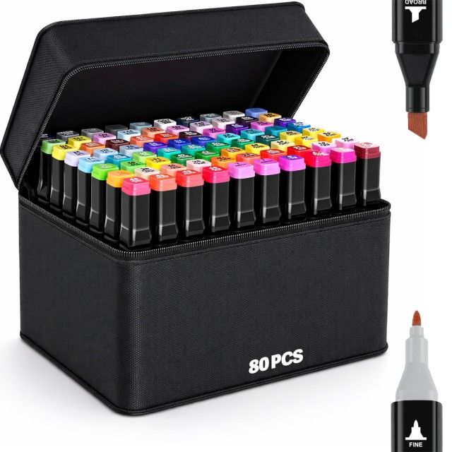 BAKAJI Σετ 80 Διπλοί Μαρκαδόροι με Λεπτή και Χοντρή Μύτη σε Τσάντα για Καλλιτέχνες 02001811