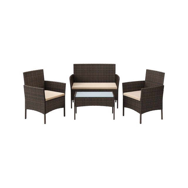 SONGMICS Σετ Έπιπλα Βεράντας για Μπαλκόνι καιΚήπο Deluxe PE Polyrattan, Καφέ GGF004K05 