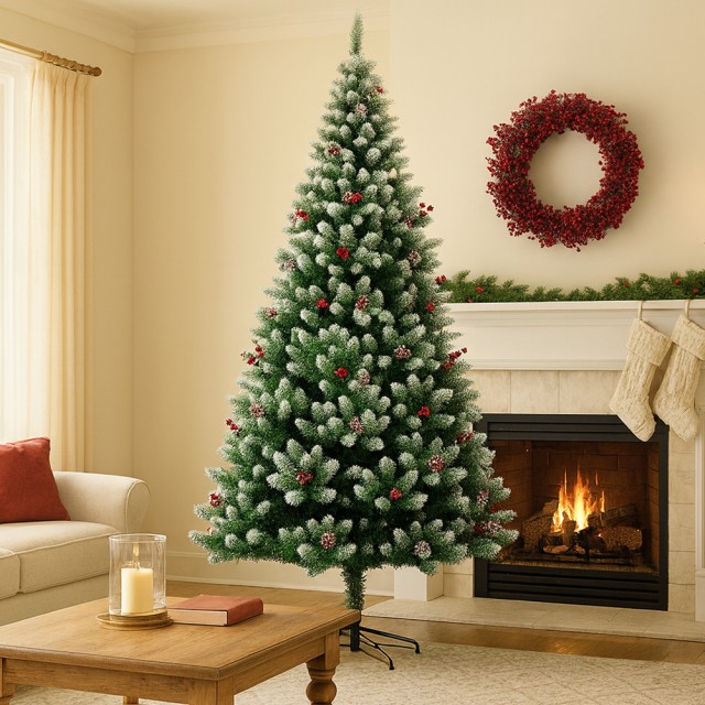 BAKAJI Δέντρο Χριστουγέννων Mingerl 240cm με Χιονισμένες Κορυφές 1624 και Πλούσιες Κόκκινες Μούρες 02842935