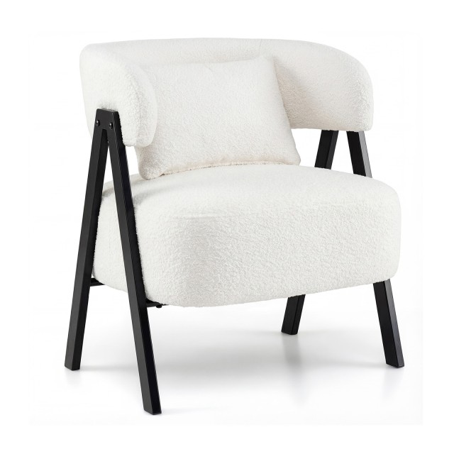 Costway Λευκή Πολυθρόνα Χαλάρωσης με Συνθετική Γούνα, Μαξιλάρι Υποστήριξης Λόρδου & Μεταλλικά Πόδια - Μοντέρνος Καθιστικός Χώρος 72,5 x 65 x 62 cm JV13660WH