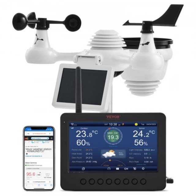 VEVOR 7-σε-1 Wi-Fi Μετεωρολογικός Σταθμός με Ασύρματο Αισθητήρα Εξωτερικού Χώρου  TYN70TFTWIFI71ZZTV2