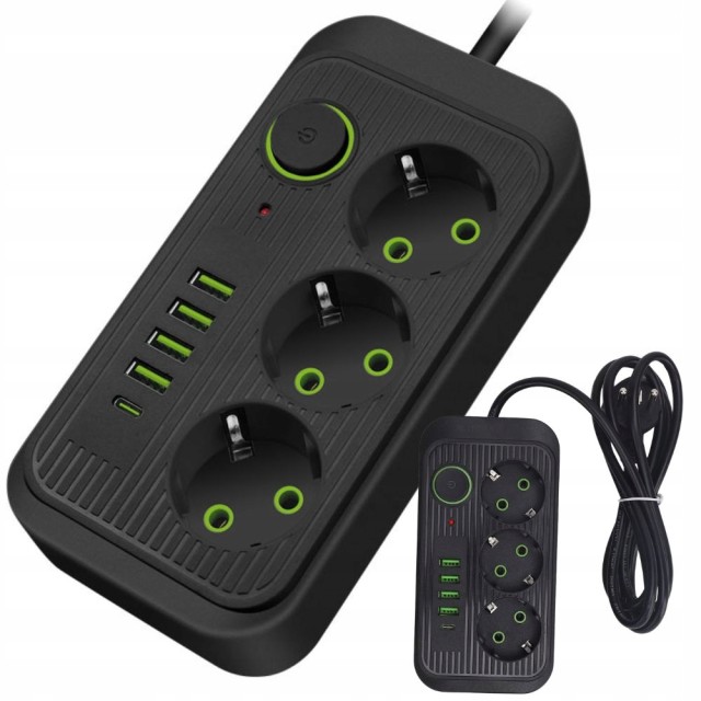 Verk Group Πολύμπριζο 3 Θέσεων 250V με 2m Καλώδιο, 4x USB & 1x USB-C Φορτιστής 5907451374894