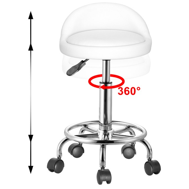 Περιστρεφόμενο Τροχήλατο Σκαμπό 360° με Επενδυμένο κάθισμα και Ατσάλινη Βάση ⌀45 x 58 - 73,5 cm Λευκό 02839345 BAKAJI
