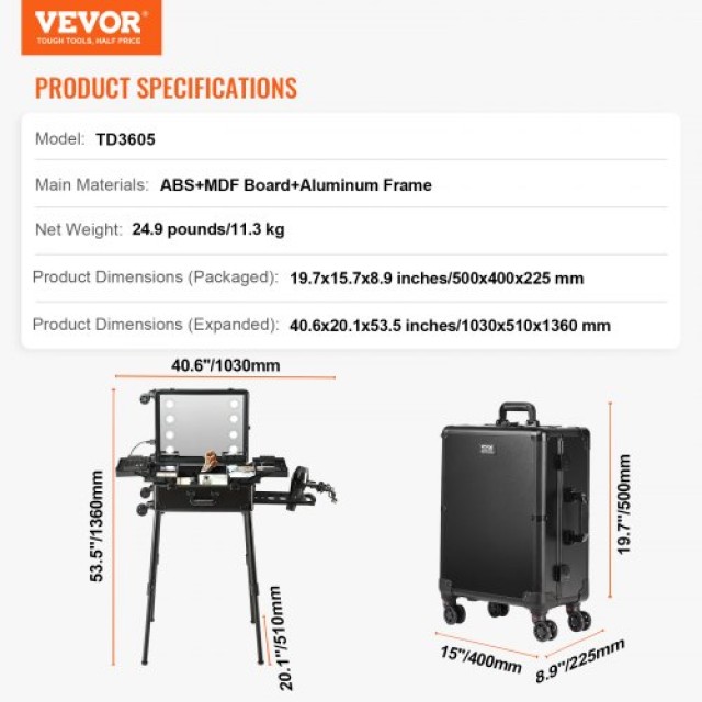 Βαλιτσάκι Μακιγιάζ VEVOR με Καθρέφτη HZXXLGSDZJ00S1F5WV2