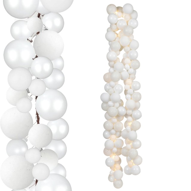 BAKAJI Γιρλάντα Χριστουγεννιάτικη με 142 Μπάλες και Λαμπάκια LED, 180cm Φωτεινό Χριστουγεννιάτικο Στεφάνι σε Λευκό χρώμα 02842889