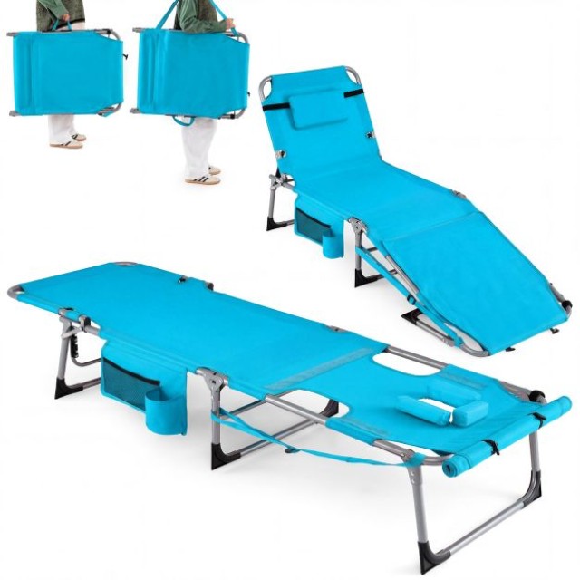Costway Πτυσσόμενη ξαπλώστρα κήπου με άνοιγμα προσώπου, ρυθμιζόμενη πλάτη και υποπόδιο, μπλε, 35-78 x 60 x 166-194 cm NP13351NY