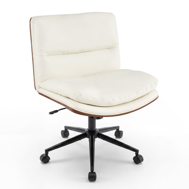 Costway Λευκή περιστρεφόμενη καρέκλα γραφείου με ρόδες, χωρίς μπράτσα, για κάθισμα σταυροπόδι, 84-92 x 65 x 70 cm CB11157WH