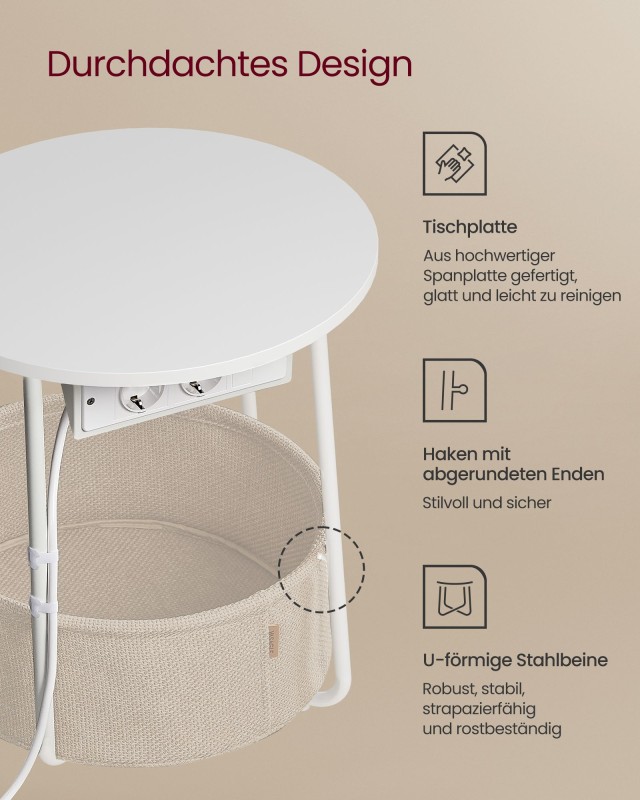 Τραπέζι VASAGLE LET228W02 με Καλάθι & Ρεύμα 