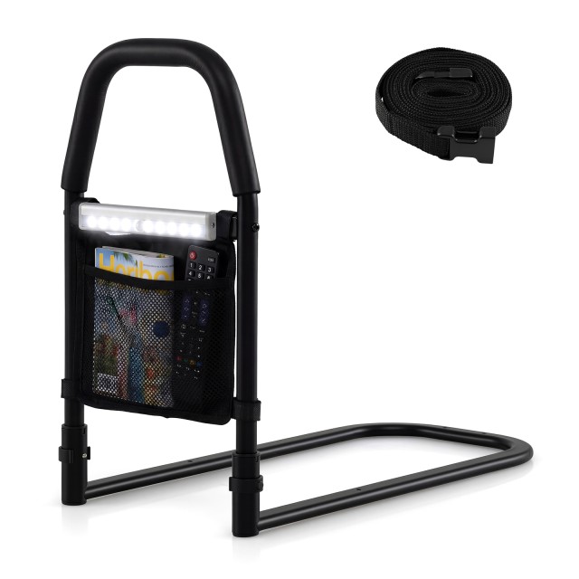 Costway Βοηθητική Λαβή Κρεβατιού με LED Αισθητήρα Φωτός & Τσέπη & Αντιολισθητική Χειρολαβή Προστατευτικό Κιγκλίδωμα Κρεβατιού 52,5 x 61 x 28 cm HW74224DK