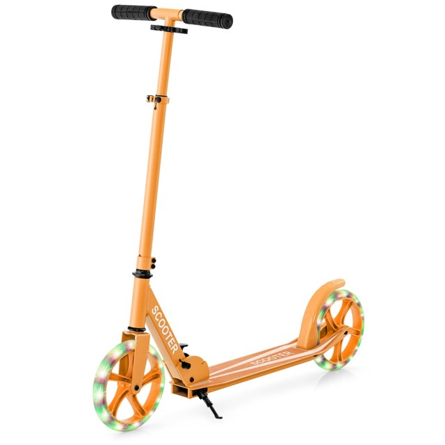 Costway Πτυσσόμενο πατίνι με 2 ρόδες LED, ρυθμιζόμενο ύψος, αντοχή έως 100 kg, πορτοκαλί, 96 x 35 x 88 cm SP38153OR