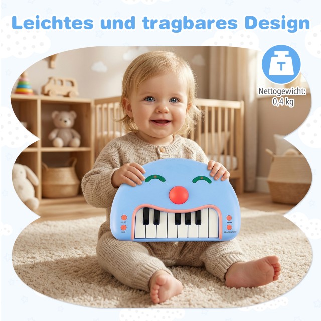 Costway Παιδικό Πιάνο 13 Πλήκτρων με Μουσική & Φως - Φορητό Μουσικό Όργανο Παιχνίδι 7,5 x 29 x 19 εκ. TM10195BL