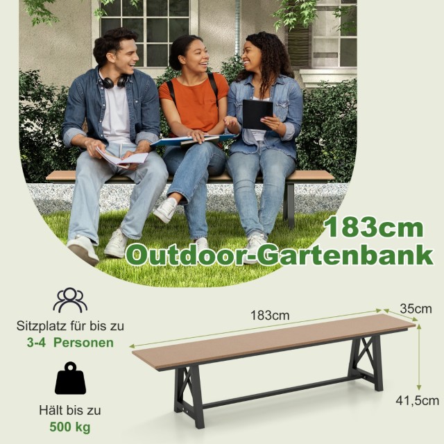 Costway  Εξαιρετικός πάγκος εξωτερικού χώρου 183 εκ. χωρίς πλάτη από ανθεκτικό HDPE για 3-4 άτομα NP11389BN