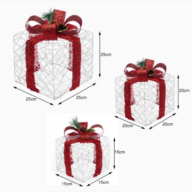 BAKAJI  Σετ 3 Φωτεινά Πακέτα Δώρων Χριστουγέννων Διακόσμηση Εσωτερικών και Εξωτερικών Χώρων  02814745