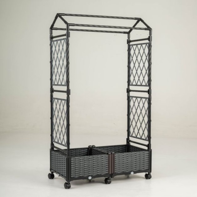 Costway Γκρι Ζαρντινιέρα με Αναρριχητικό Πλέγμα & Κρεμαστή Στέγη σε Κλειδωμένους Τροχούς 154 x 40 x 162 cm GT4458GR