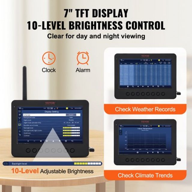 VEVOR 7-σε-1 Wi-Fi Μετεωρολογικός Σταθμός με Ασύρματο Αισθητήρα Εξωτερικού Χώρου TYN70TFTWIFI71ZZTV2