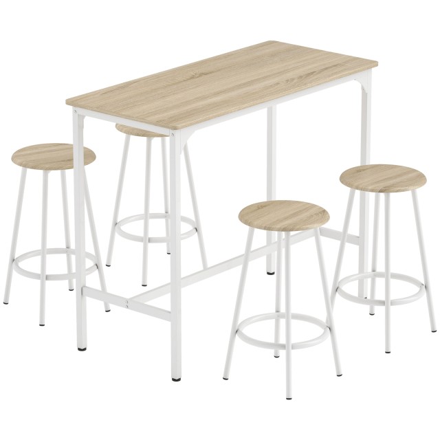 HOMCOM Σετ Μπαρ 5 Τεμαχίων με Πάγκο 110x50x89,5 εκ. και Σκαμπό Ø30x60,5 εκ., Ξύλο & Μέταλλο, Χρώμα Ξύλου 835-890V01ND