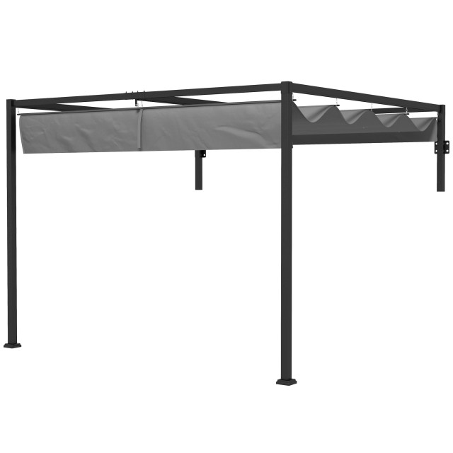 Outsunny Pergola Gazebo 3x4 m με αναδιπλούμενη οροφή και τρύπες αποστράγγισης, σε ατσάλι και πολυεστέρα, γκρι 84C-470V02CG
