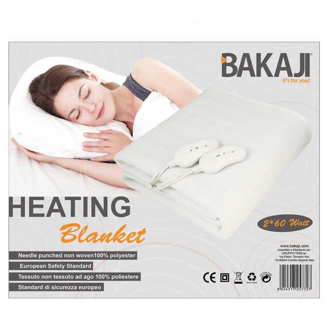 BAKAJI  Ηλεκτρική Θερμαινόμενη Κουβέρτα Διπλού Κρεβατιού Κάλυμμα Στρώματος Θερμαινόμενο 2x60W  02822416