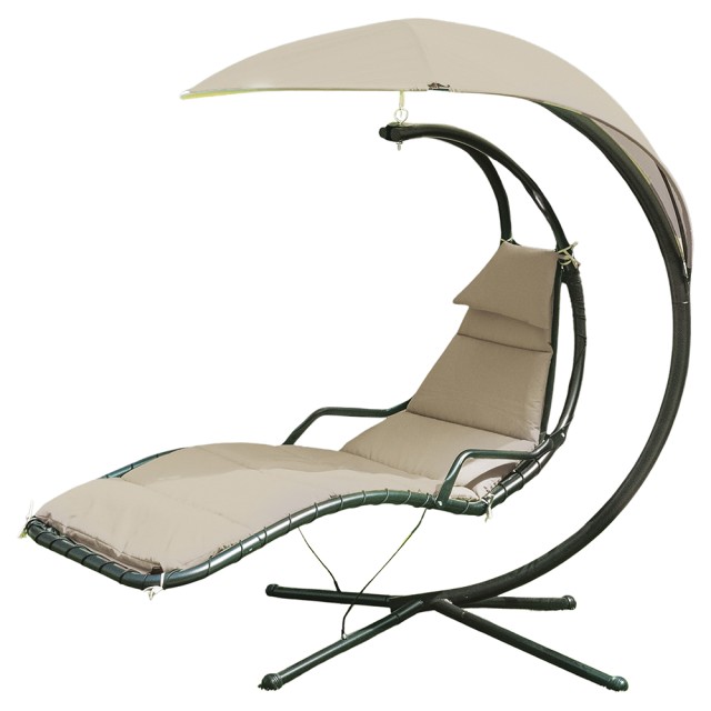 Galileo Ξαπλώστρα αιώρα κούνια με σκελετό από ανθρακοχάλυβα, κρεβάτι και μαξιλάρι με επένδυση, σκίαστρο 195 x  125 x  22 cm  μπεζ Malib Est 2192690