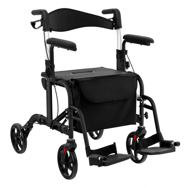 Costway Πολυλειτουργικό Αναπηρικό Καροτσάκι & Πτυσσόμενος Περιπατητήρας με Αποθηκευτική Θήκη & Διπλά Φρένα & Κάτοχο Μπαστουνιού - Μαύρο JH10013BK