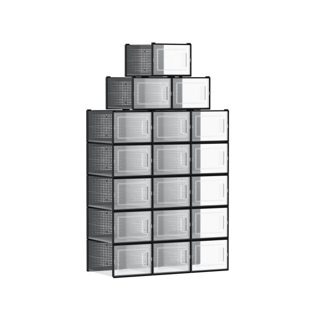 SONGMICS Σετ 18 Κουτιά Αποθήκευσης Παπουτσιών 33 x 23 x 14 cm για Μεγίστο Μέγεθος 46, Διαφανές Μαύρο LSP007B18 