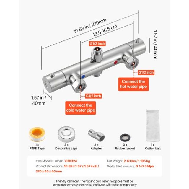 VEVOR Θερμοστατικός Μίκτης Ντους 38℃ YXFSKDSHWWKFZJJ4D001V0