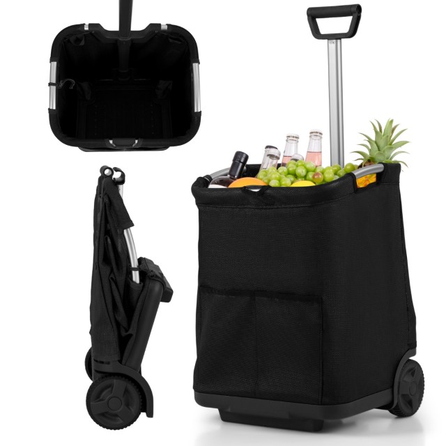 Costway Πτυσσόμενο Καροτσάκι Αγορών 50 lt με 3 Θήκες & Επεκτεινόμενο Χειριστήριο, Μαύρο NP11946DK