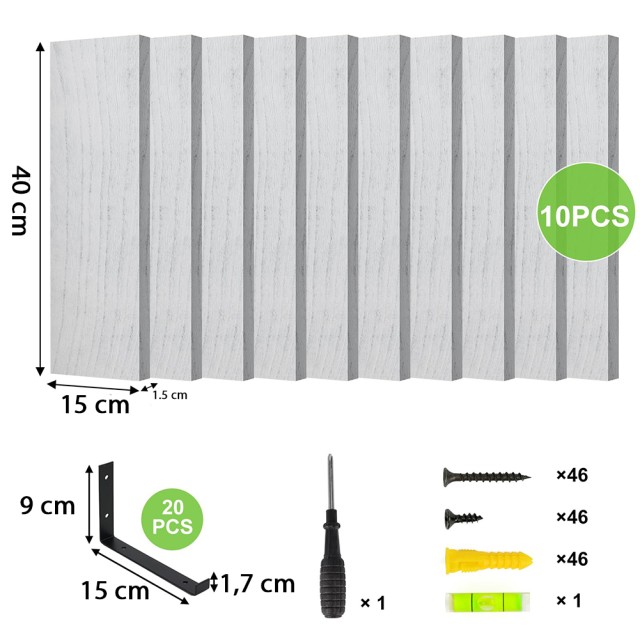 BAKAJI  Σετ 10 Γκρι Ξύλινα Ράφια Τοίχου Εξοικονόμησης Χώρου 40.5x15εκ 02841417