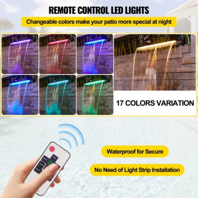 VEVOR Καταρράκτης Πισίνας 36.2x3.2x8.1, 17 Χρώματα LED, Ακρυλικός για Κήπο/Πισίνα SLPBPQAW900DBS001V2