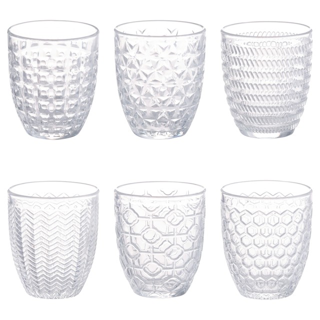 Villa DEste  Σετ 6 ποτήρια νερού 320 ml από διαφανές γυαλί με ανάγλυφη διακόσμηση Geometrie Light 5917781