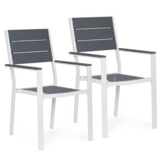 MultiGarden Σετ 2 καρεκλών κήπου για βεράντα ή μπαλκόνι, από ατσάλι και HDPE, σε γκρι και λευκό χρώμα MultiGarden YC-051KD-4-5