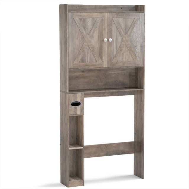 Costway Ντουλάπι Μπάνιου Γκρι με Διπλές Πόρτες, Ρυθμιζόμενο Ράφι & Θήκη για Χαρτί Υγείας 172,5 x 19,5 x 81,5 cm JV12878GR