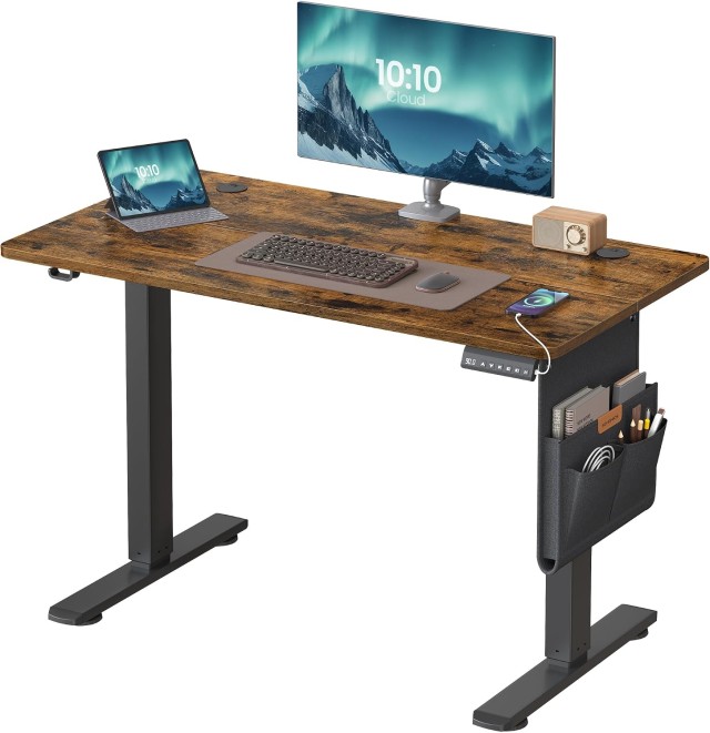 SONGMICS Ηλεκτρικό Ρυθμιζόμενο Γραφείο 100x60 cm με Μνήμη 4 Θέσεων, Καφέ Vintage LSD130KD01