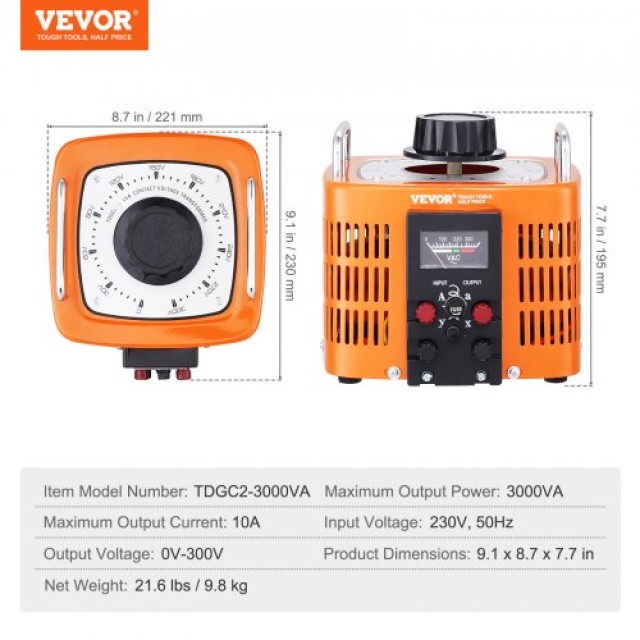 VEVOR Μετασχηματιστής Ρυθμιστής Τάσης 3000VA 10A 0-300V AC KBBYQZZBS300V4UUVV7