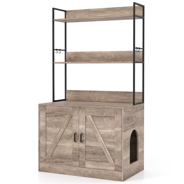 Costway Γκρι Ντουλάπι για Κατοικία Γάτας με Ενσωματωμένη Βιβλιοθήκη και Τουαλέτα PV10388GR