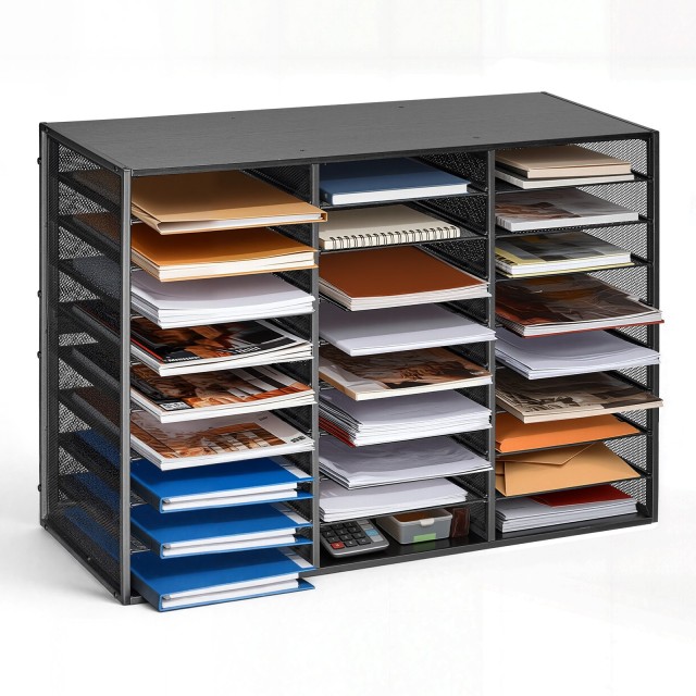 VEVOR Οργανωτής Αλληλογραφίας με 27 Θέσεις, Μεταλλικός Ταξινομητής Γραφείου με Αποσπώμενο Συρματόπλεγμα και Ξύλινη Επιφάνεια, Μαύρος WJFPJCGKJS27J8TL9001V0