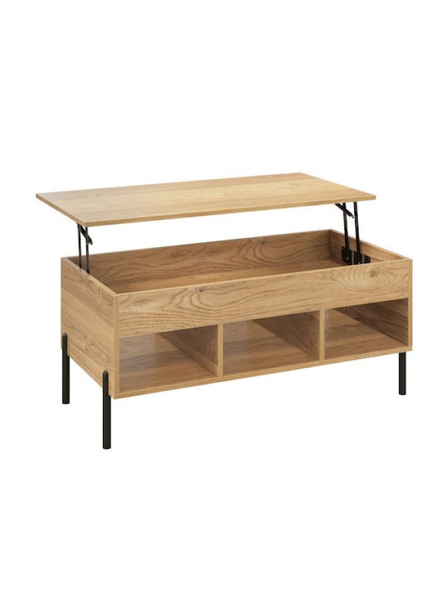 Costway Ρυθμιζόμενο Τραπέζι Σαλονιού 100 x 50 x 45 εκ. με Ανασηκώμενη Επιφάνεια & 3 Ανοιχτά Ράφια Φυσικό Χρώμα JV12068NA