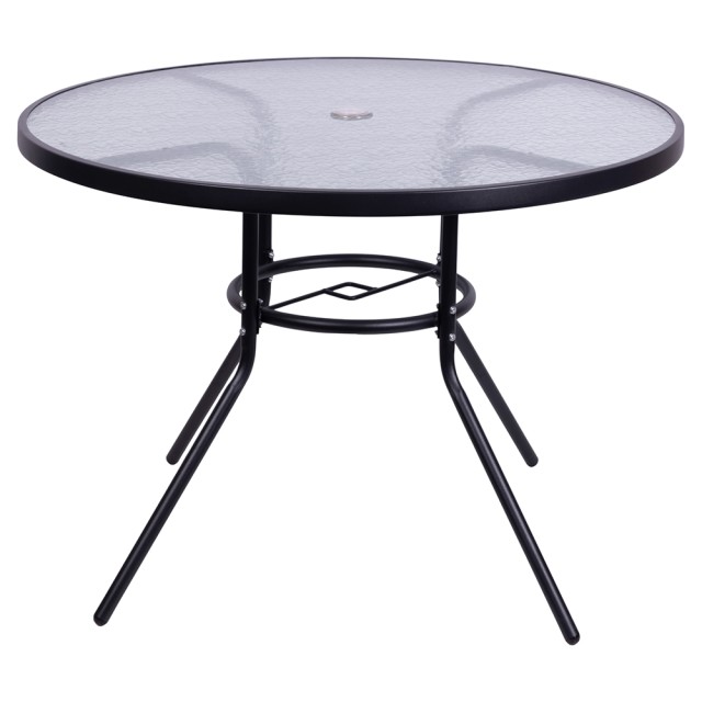 Galileo Στρογγυλό τραπέζι εξωτερικού χώρου 100 εκ από ανθρακοχάλυβα με επιφάνεια από σκληρυμένο γυαλί με εφέ σφυρηλάτησης σε ανθρακί Est 2188456