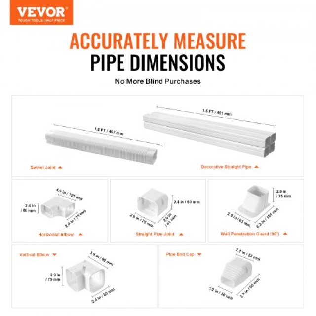 Κάλυμμα Σωληνώσεων VEVOR Mini Split 76.2mm x 3110mm, Λευκό  BSKSQFTSKDGX4RGJNV0