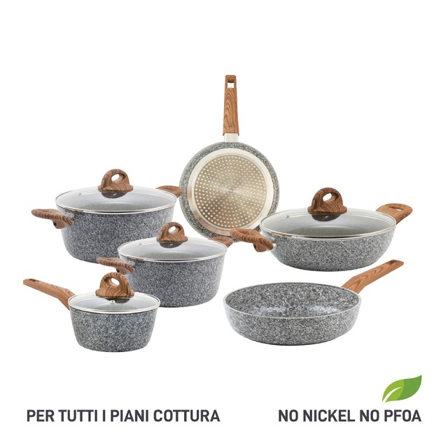 Galileo Σετ Μαγειρικών Σκευών 10 τεμαχίων με αντικολλητική κεραμική επίστρωση από σφυρήλατο αλουμίνιο για επαγωγικές εστίες με επιπλέον πάχος 45 mm Carrara SChef 2191314