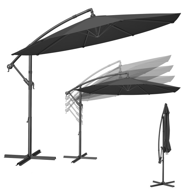 SONGMICS Κρεμαστή Ομπρέλα Κήπου 3m  με Βάση, Γκρι , φ300×245cm GPU116G01V1